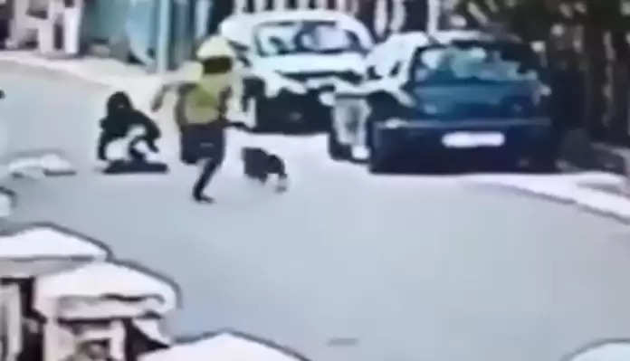 The young man was trying to rob the woman, then the dog attacked, the video will be stunned
