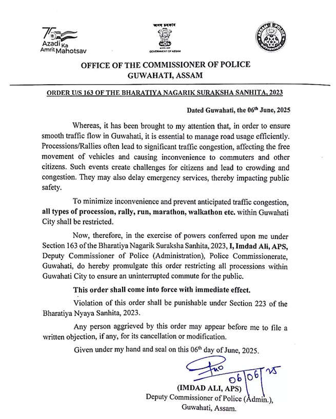 Guwahati Police Enforces Ban on Public Gatherings to Ease Traffic