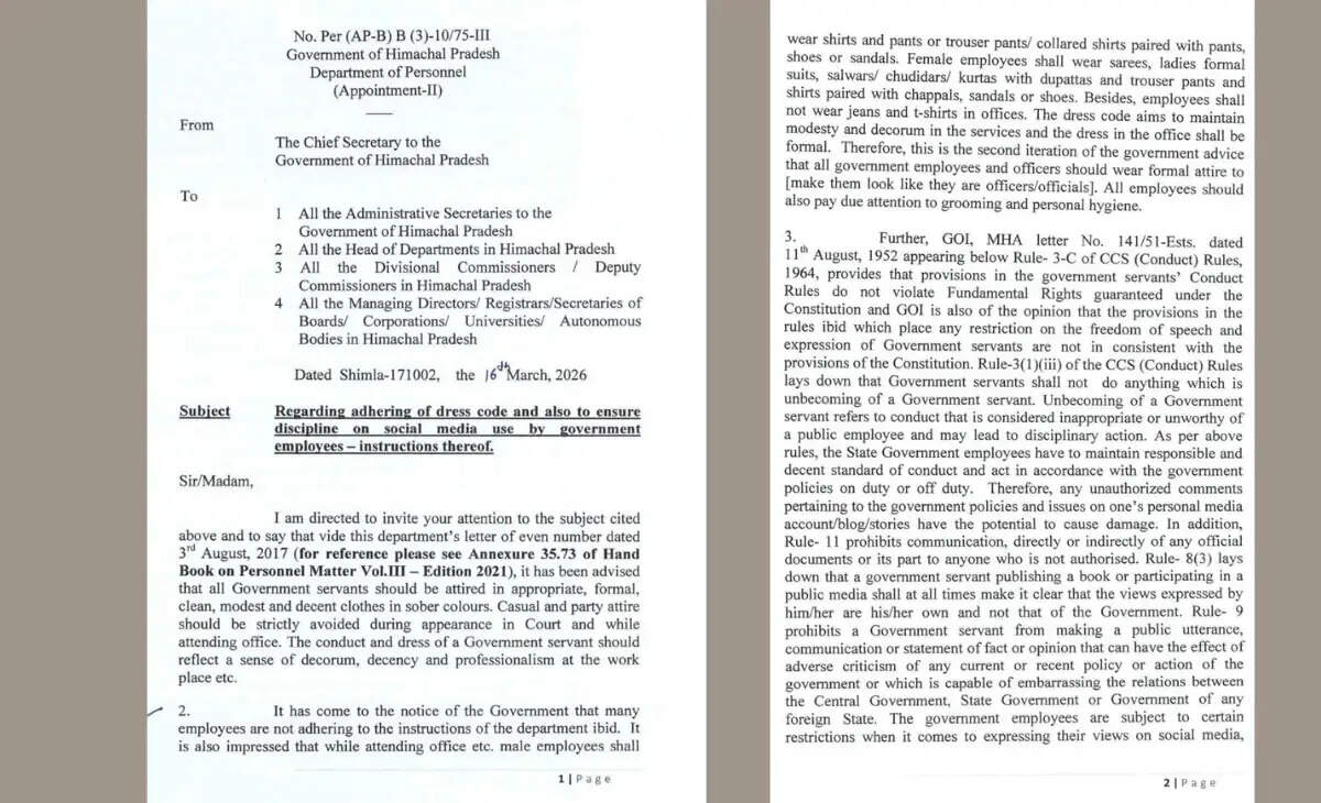 Himachal Pradesh Government Implements New Dress Code for Employees