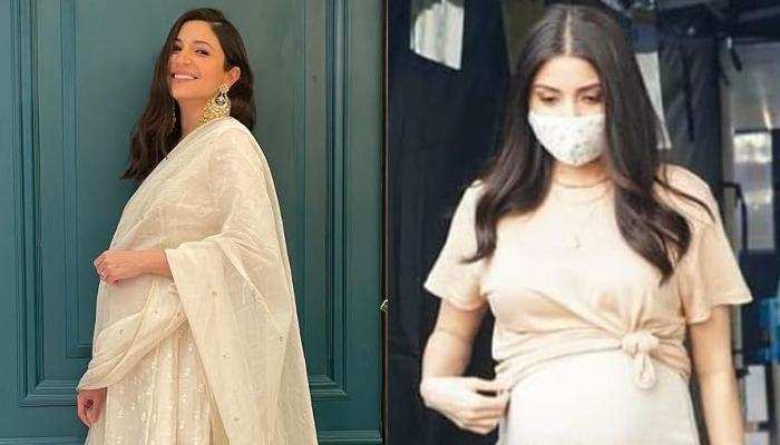 ​Anushka Sharma Kohli Flaunts Her Baby Bump In A Beige Dress