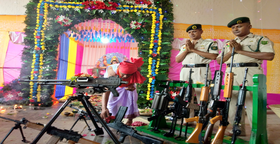 Guns and roses: Tripura State Rifles’ bravehearts worship arms on Vishwakarma Puja