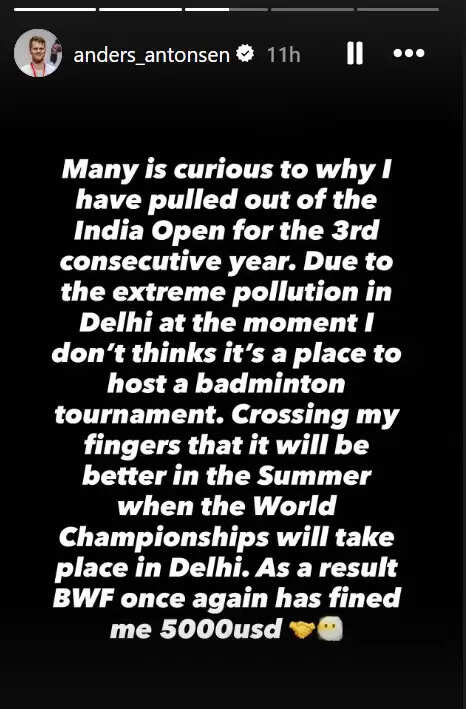 Danish Shuttler Anders Antonsen Withdraws from India Open Due to Pollution Concerns