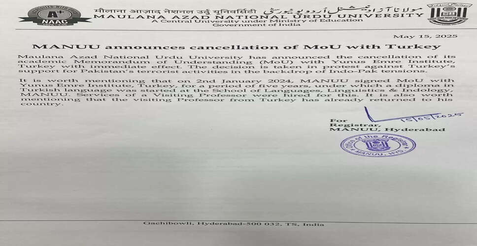 Maulana Azad National Urdu University Ends MoU with Turkish Institute Over Terrorism Concerns