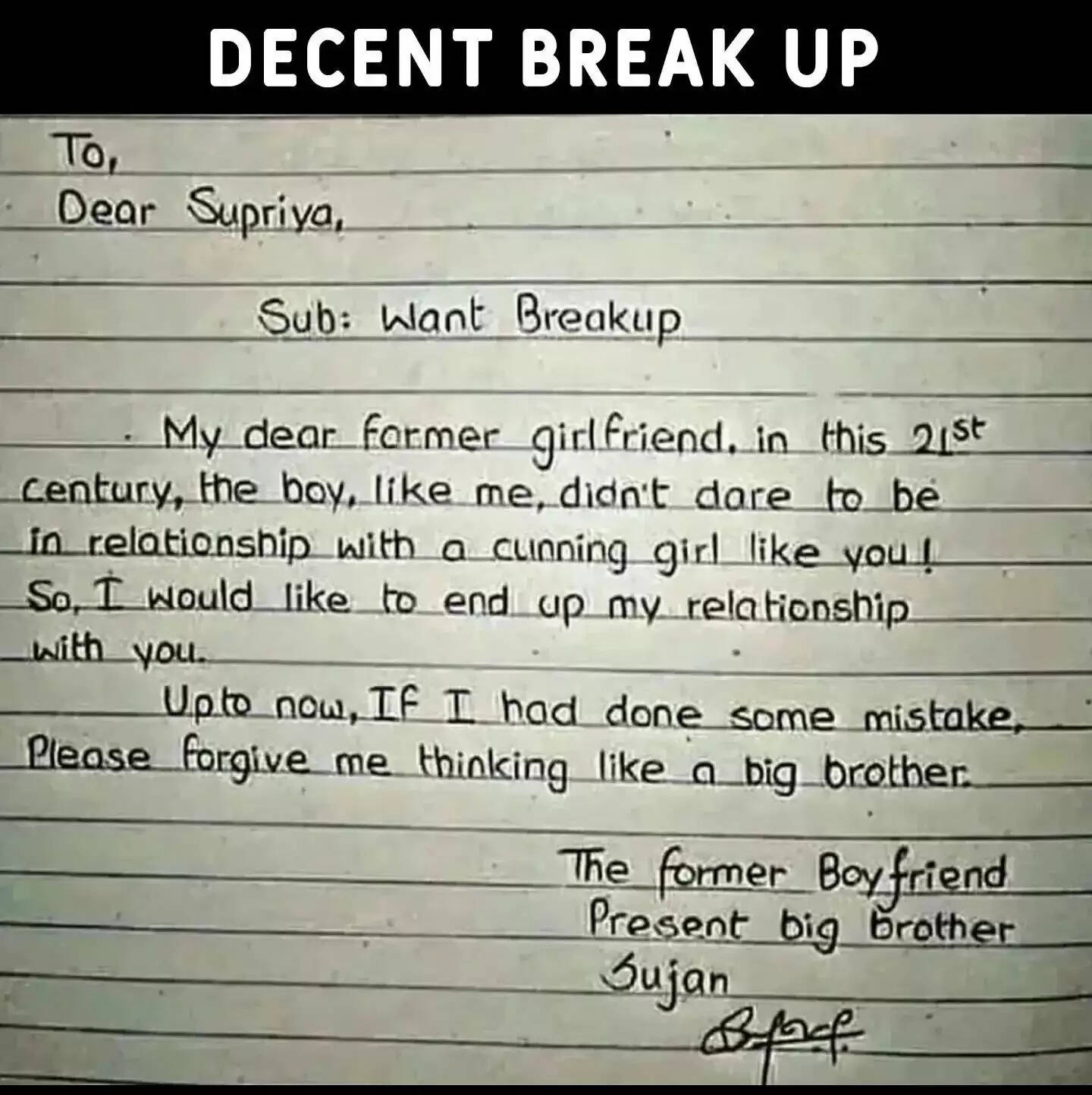 Hilarious Breakup Letter Goes Viral on Social Media