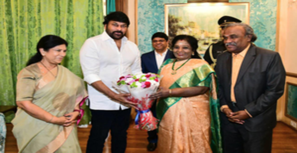 Telangana Governor felicitates Chiranjeevi