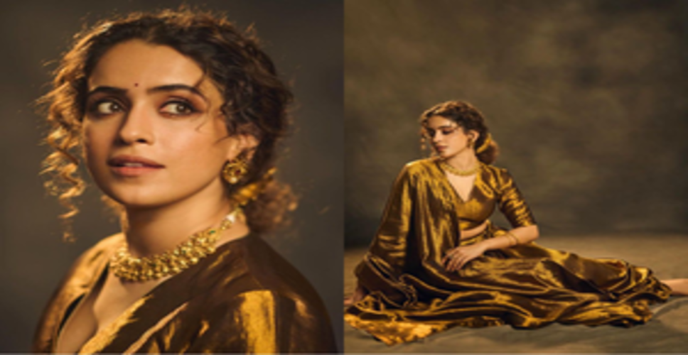 Sanya Malhotra exudes elegance in golden lehenga, ethnic jewellery, &
 winged eyeliner