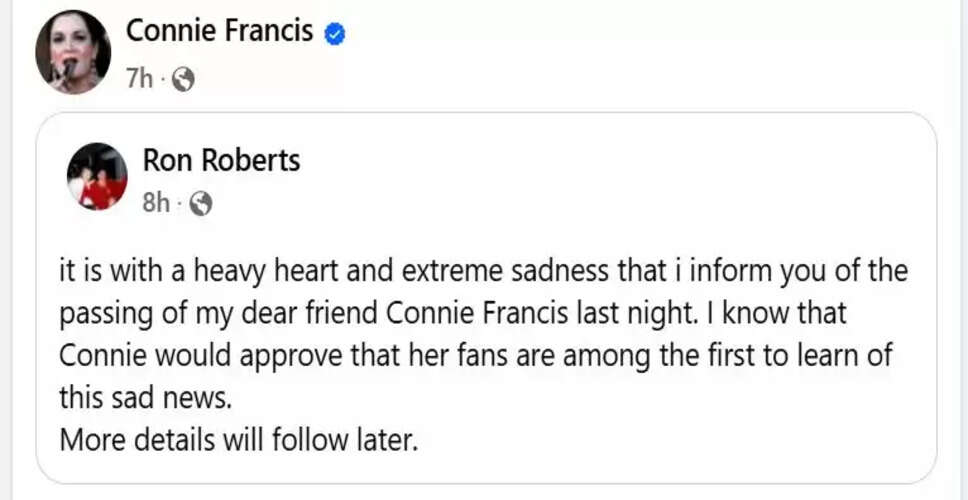 Legendary Singer Connie Francis Dies at 87
