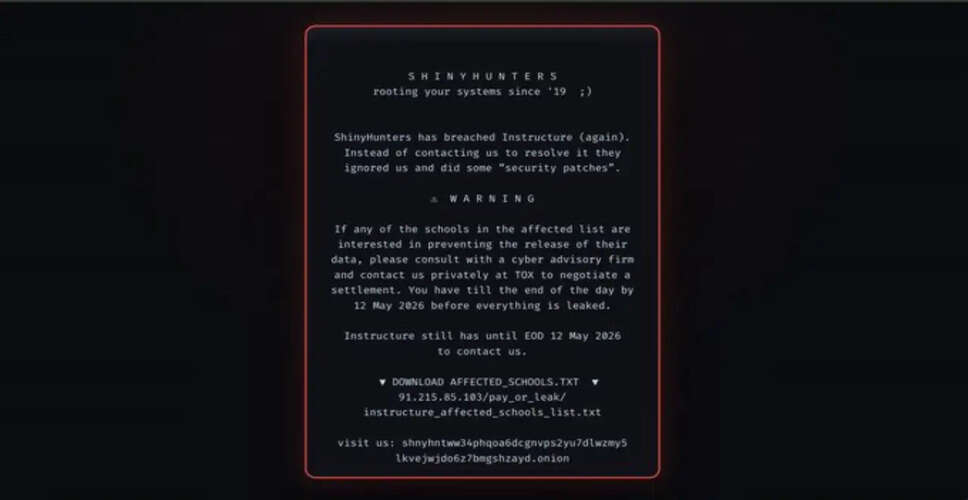 ShinyHunters Launches New Cyber Extortion Campaign Against Instructure