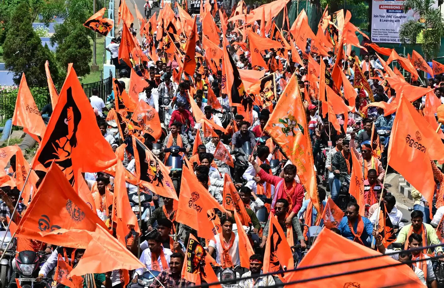 Celebrating Pana Sankranti: Hindu Sena's Vibrant Mahaveer Flag Procession