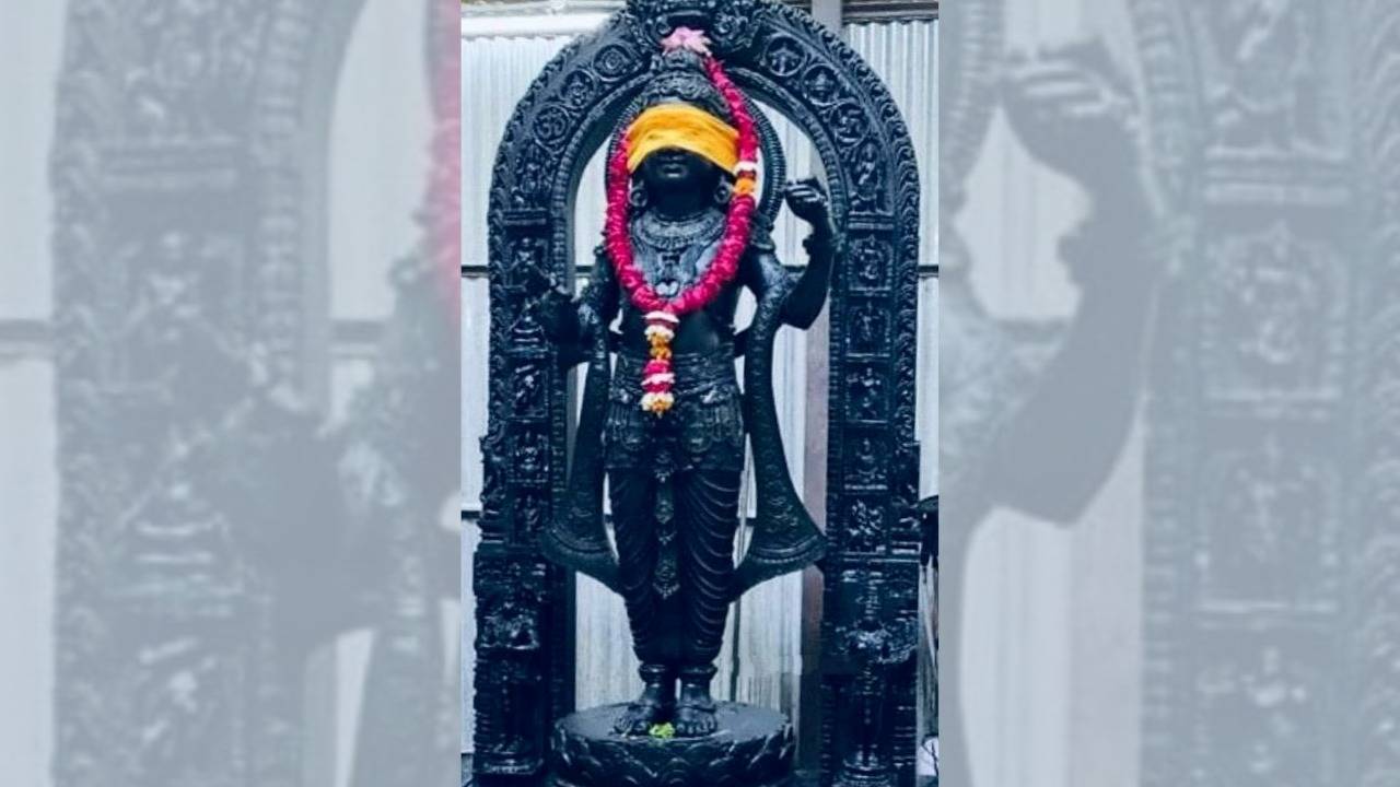 First Photo of Ram Lalla Idol: Ahead of Pran Pratishtha ceremony, Lord placed in sanctum sanctorum of Ayodhya temple