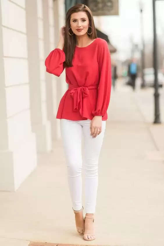 3. White jeans and a bold red top