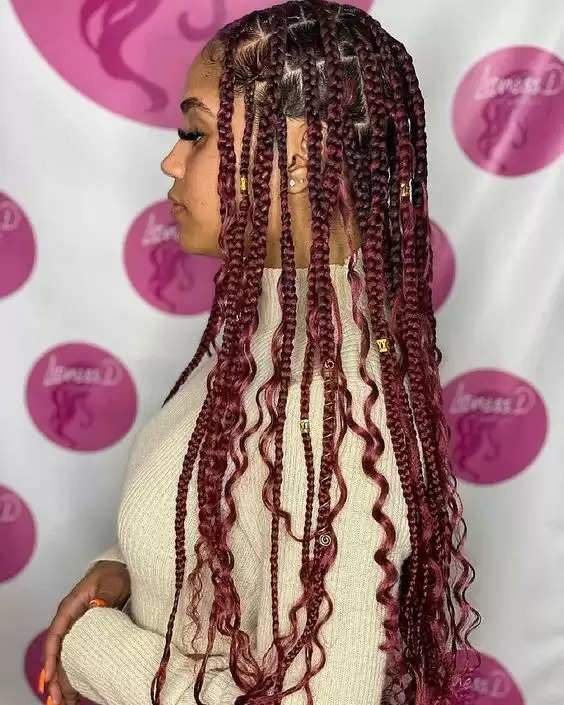 3. Burgundy Curly Ended Knotless Braid