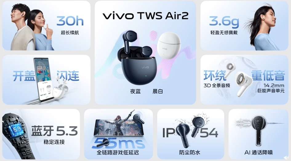 Vivo announces TWS Air 2 earbuds with 14.2mm drivers, ANC, and Bluetooth 5.3