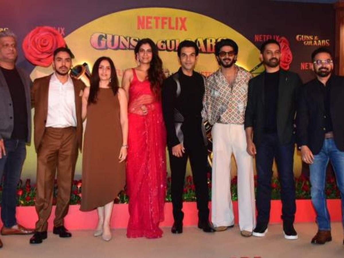 Guns and Roses, the much-anticipated web series is finally set to make its grand premiere on Netflix this weekend. The comedy thriller series, which is set in the backdrop of the 1990s, has a star cast including Dulquer Salmaan, Rajkumar Rao, Gulshan Devaiah and Adarsh Gaurav in the lead roles. Helmed by popular director duo Raj and DK, the project was recently screened in Mumbai, and was attended by cast and crew members and other popular personalities from the film industry.  Dulquer Salmaan-Amal came in style, Rajkumar Rao filled with retro vibes The pan-Indian star, who is all set to make his OTT debut with Guns and Roses, arrived at the grand screening event of the Netflix series with his gorgeous wife Amal Sufiya. Dulquer Salmaan looked dapper as ever in his retro-printed shirt, which he paired with white parallel trousers. She set the perfect '90s vibe in tinted glasses, a statement silver necklace and a pair of beige shoes. Amal, on the other hand, looked gorgeous in a green and black printed outfit, which she paired with minimal accessories and black heels.  Rajkumar Rao, on the other hand, looked effortless in a black jacket with a white print and oozed major retro vibes. The National Award winning actor completed his look with a black high-neck T-shirt, matching trousers and a pair of black shoes.  Guns and Roses artists and others attend Adarsh Gaur opted for a brown suit and white shirt for the night. Shreya Dhanwanthari, the leading lady, looked beautiful in a red net saree which she paired with a matching sleeveless blouse, chandelier earrings and a wavy hairstyle adorned with red roses. Directors Raj Nidimoru and Krishna DK, and the rest of the star cast also arrived at the event in style.  However, one of the leading personalities of the show, Gulshan Devaiah, missed the event due to unknown reasons. Along with the cast and crew members of Guns and Gulab, many famous celebrities including Babil Khan, Huma Qureshi, Ishaan Khattar and many others attended the screening event.  About guns and roses The Netflix show, which has already grabbed the attention of the audience with its promising trailer, is inspired by the British TV series Misfits of the World. Along with Rajkumar Rao, Dulquer Salmaan, Gulshan Devaiah and Adarsh Gaurav, the Raj and DK directorial has a star cast including Satish Kaushik, Pooja Gor, Shreya Dhanwantari, Ashmith Kundar, Gautam Sharma, Vipin Sharma and other lead actors. Roles Guns and Roses will premiere on Friday, August 18.